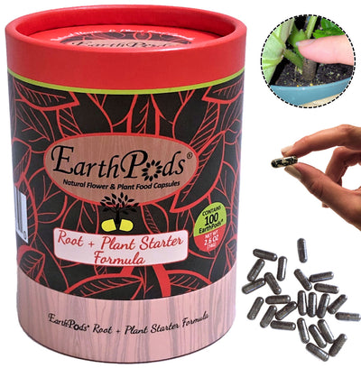EarthPods® Root & New Plant Starter Organic Plant Food Spikes (100 Fertilizer Capsules) Open Container